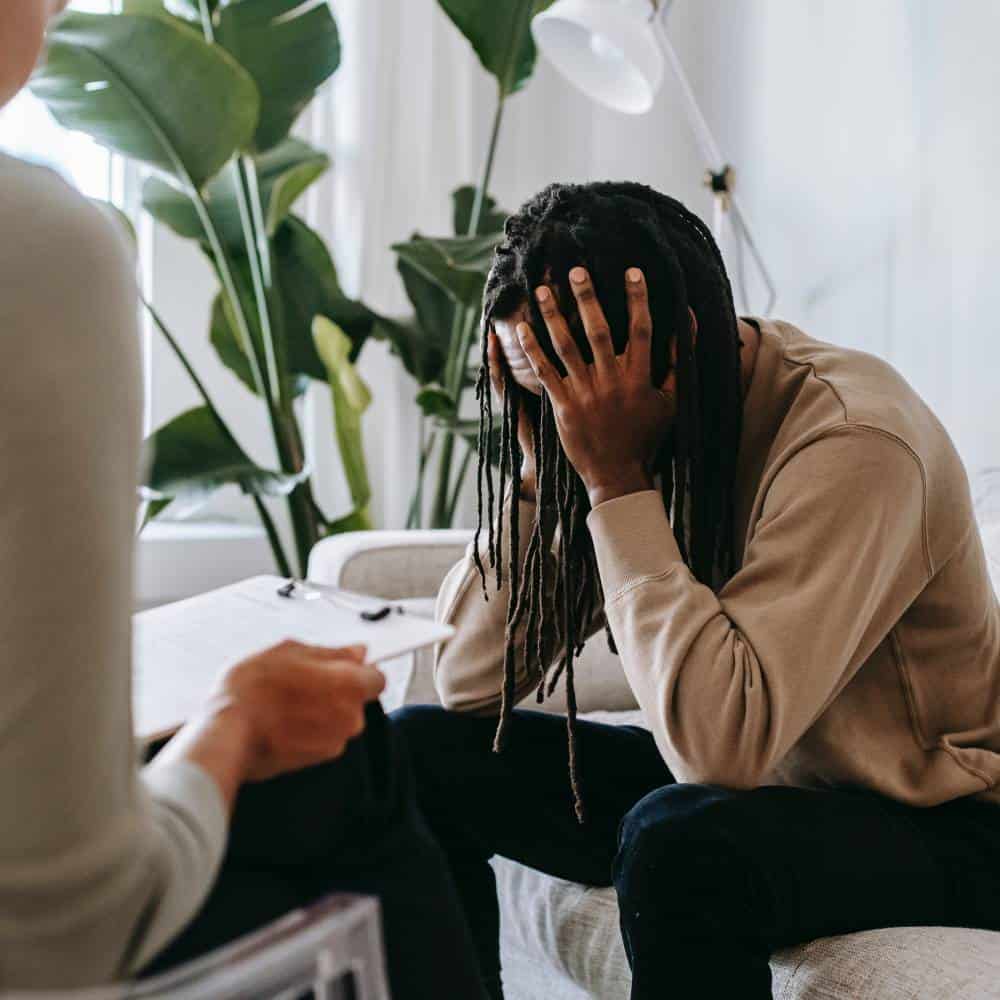 Someone crying in therapy